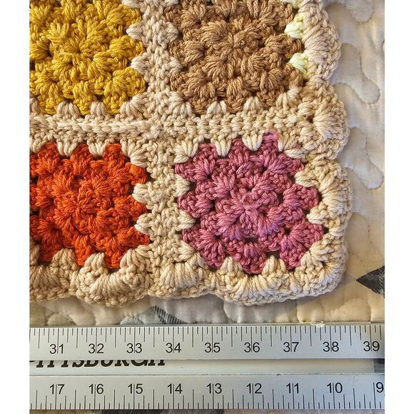 CROCHET Granny Square Afghan Blanket Earth Tones 38" x 29" - Picture 3 of 7